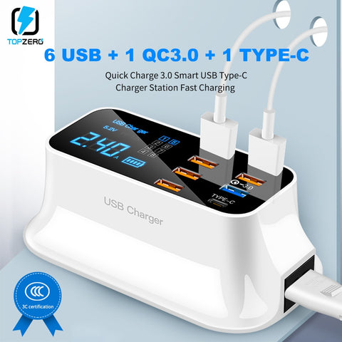 Quick Charge 3.0 USB Charger LED Display Type C Portable Charger Travel Smart Charging Station For iPhone Samsung Xiaomi mi