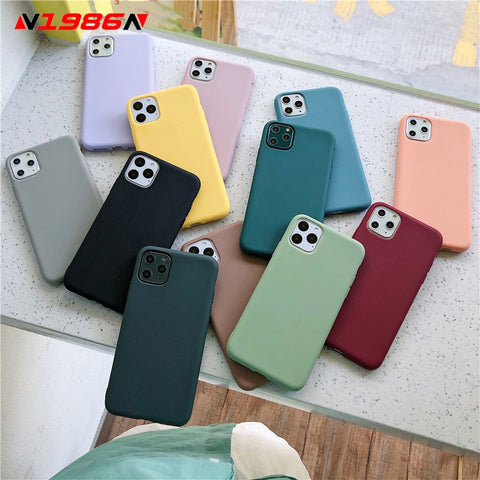 N1986N Candy Color Case For iPhone 11 Pro X XR XS Max 6 6s 7 8 Plus Fashion Simple Solid Color Soft Silicone For iPhone 11 Case